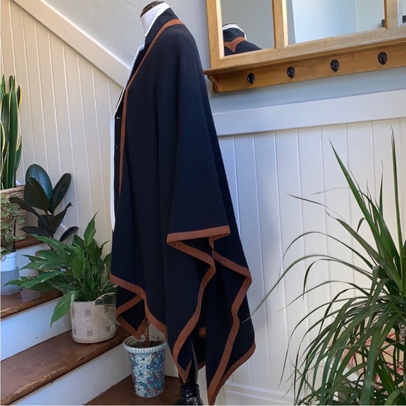 Ralph Lauren Purple Label Cashmere Shawl Black & Brown Lambskin Trim - Picture 5 of 12